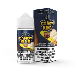 Candy King Peachy Rings 100mL e-liquid bottle featuring a sweet-and-sour peach gummy candy flavor profile.