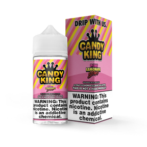 Candy King Pink Lemonade Strips 100mL e-liquid bottle featuring a zesty and tangy pink lemonade candy flavor.