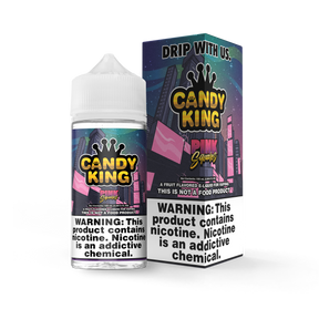 Candy King Pink Squares 100mL e-liquid bottle featuring a sweet and fruity chewy candy flavor profile.