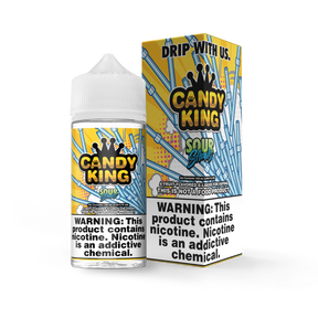 Candy King Sour Straws 100mL e-liquid bottle featuring a tangy blue raspberry candy flavor profile.