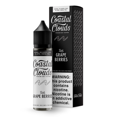 Coastal Clouds Iced Grape Berries 60ML bottle with menthol and fruit flavors.