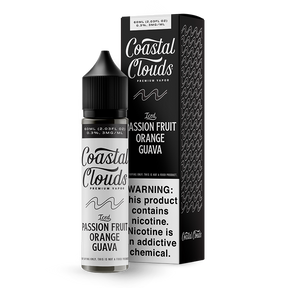 Coastal Clouds Iced Passion Fruit Orange Guava 60mL E-Liquid featuring passion fruits, oranges, sweet guavas, and icy menthol in a 70/30 VG/PG blend.