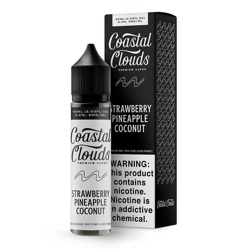 Coastal Clouds Strawberry Pineapple Coconut 60mL E-Liquid with juicy strawberries, sweet coconuts, and golden pineapples in a 70/30 VG/PG blend.