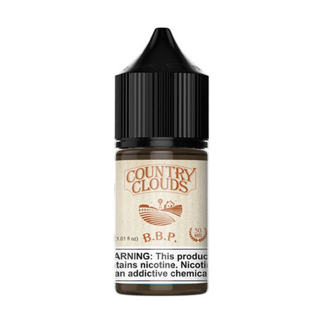 Country Clouds SALT Banana Bread Pudding E-Liquid featuring sweet bananas, creamy pudding, and vanilla crust in a 30mL bottle.