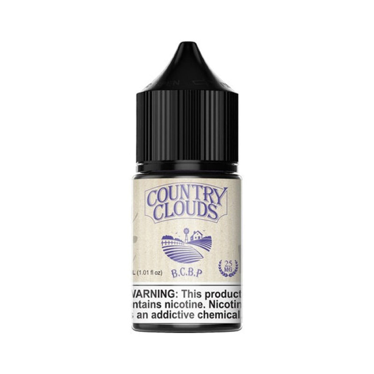 Country Clouds SALT Blueberry Cornbread Pudding E-Liquid featuring blueberries, cornbread pudding, and maple syrup in a 30mL bottle.