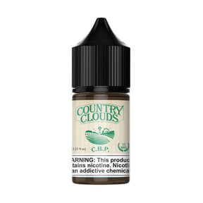 Country Clouds SALT Cornbread Pudding E-Liquid featuring golden cornbread, maple syrup, and vanilla cream in a 30mL unicorn bottle.