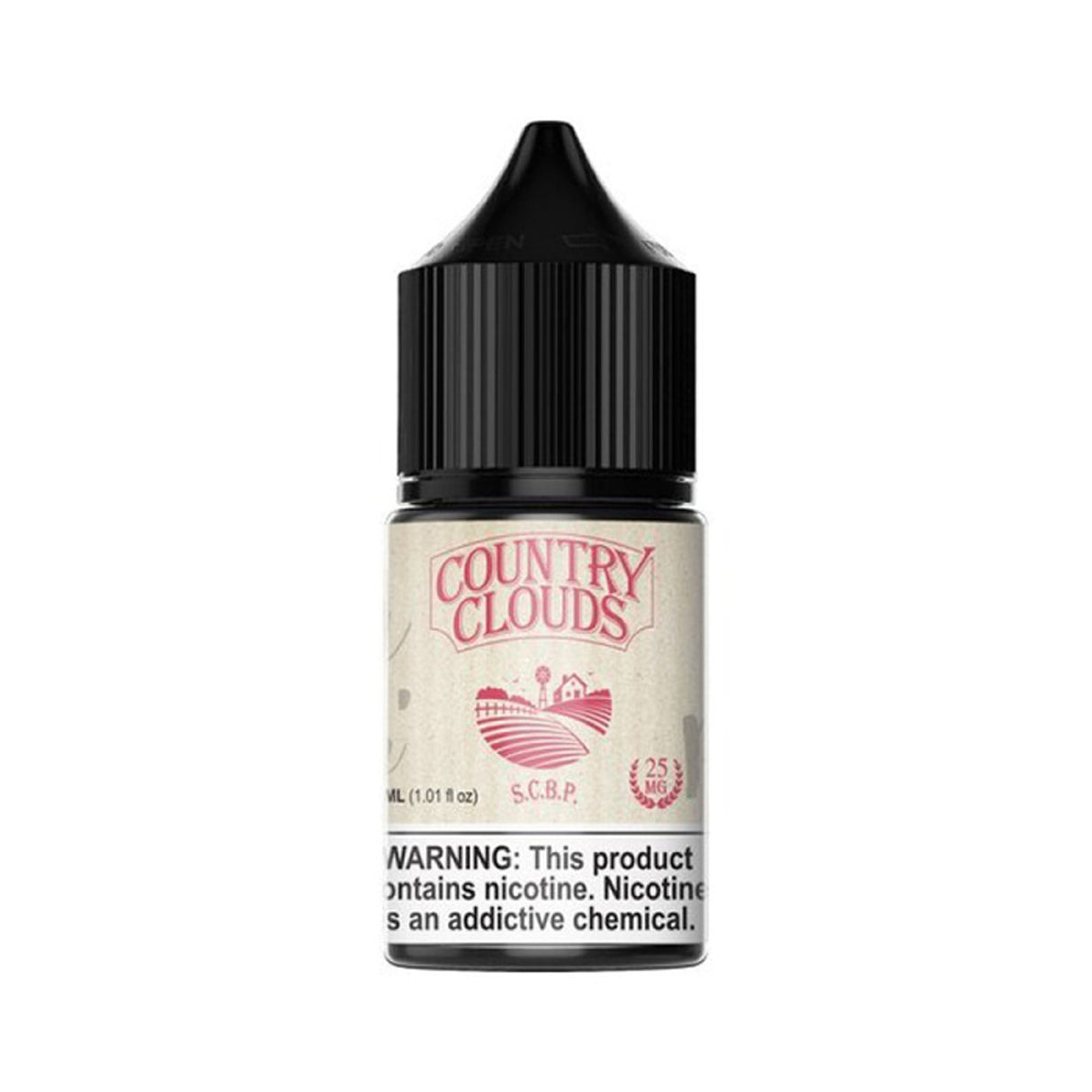 Country Clouds SALT Strawberry Cornbread Pudding E-Liquid featuring strawberries, cornbread pudding, and vanilla cream in a 30mL unicorn bottle.