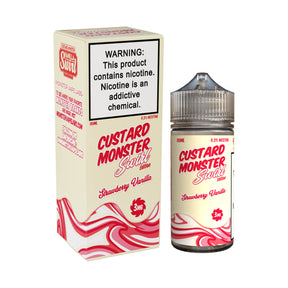 Custard Monster Swirl Edition Strawberry Vanilla E-Liquid featuring strawberries and vanilla custard in a 100mL bottle.