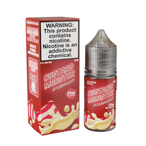 Custard Monster Salt – Strawberry – 30mL nicotine salt e-liquid with creamy custard and sweet strawberry flavor.