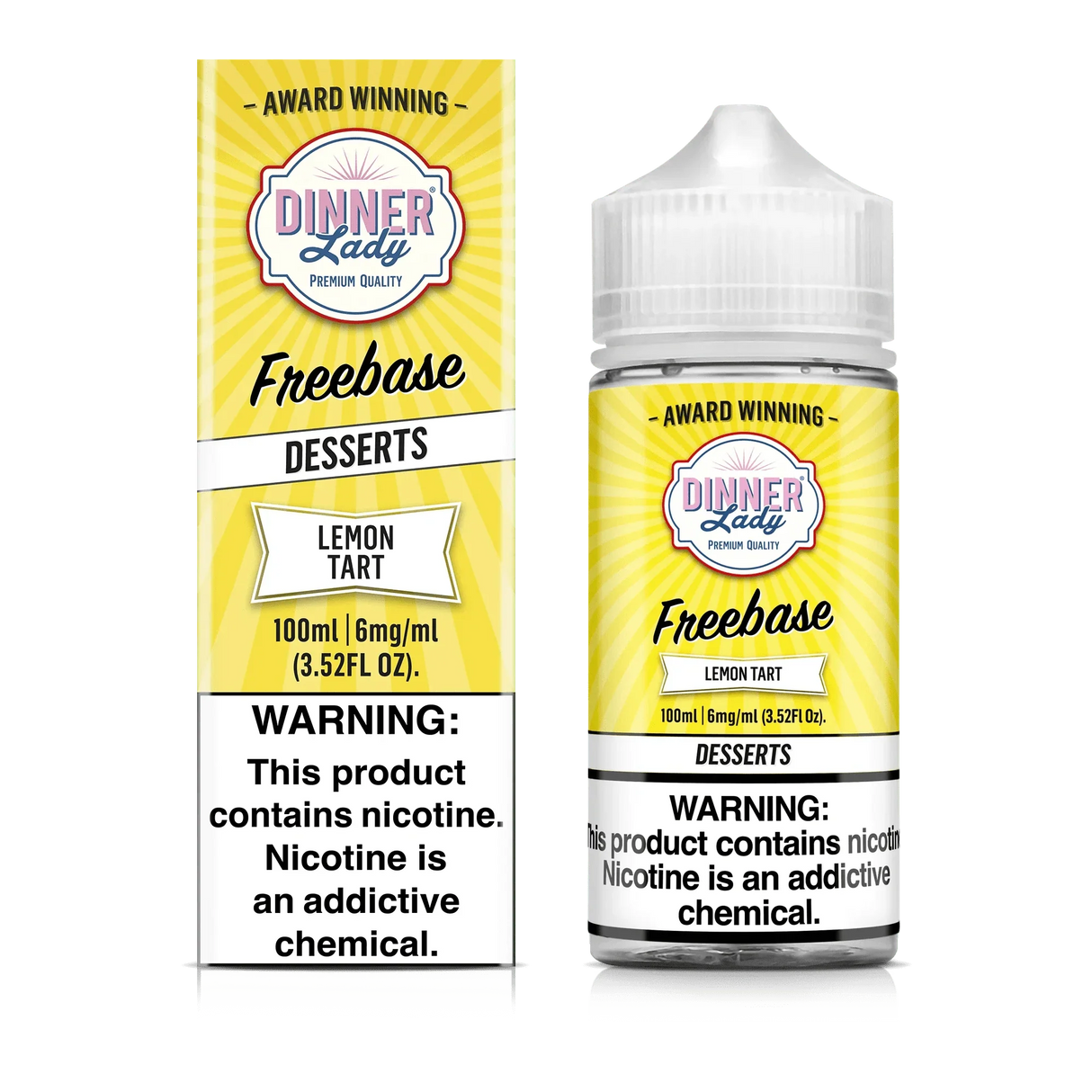 DINNER Lady Lemon Tart 100ML freebase e-liquid bottle with lemon curd, sweet meringue, and buttery tart crust flavor.