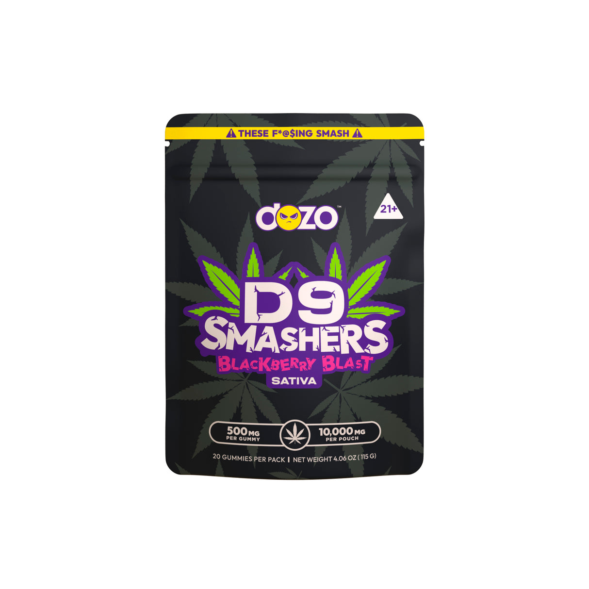 DOZO D9 Smashers 10,000mg Gummies – 20-count pouch with 500mg per gummy.