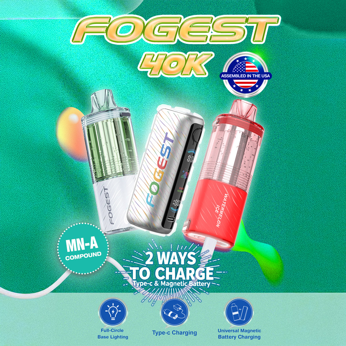 FOGEST XP 40K Disposable Pod with Nixodine formula, dual mesh coils, and magnetic design – up to 40,000 puffs, assembled in USA
