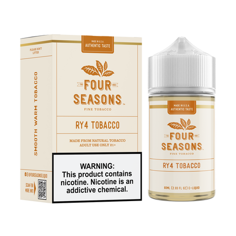 FOUR SEASONS SALTS RY4 Tobacco 30ML nicotine salt e-liquid with smooth warm tobacco flavor.
