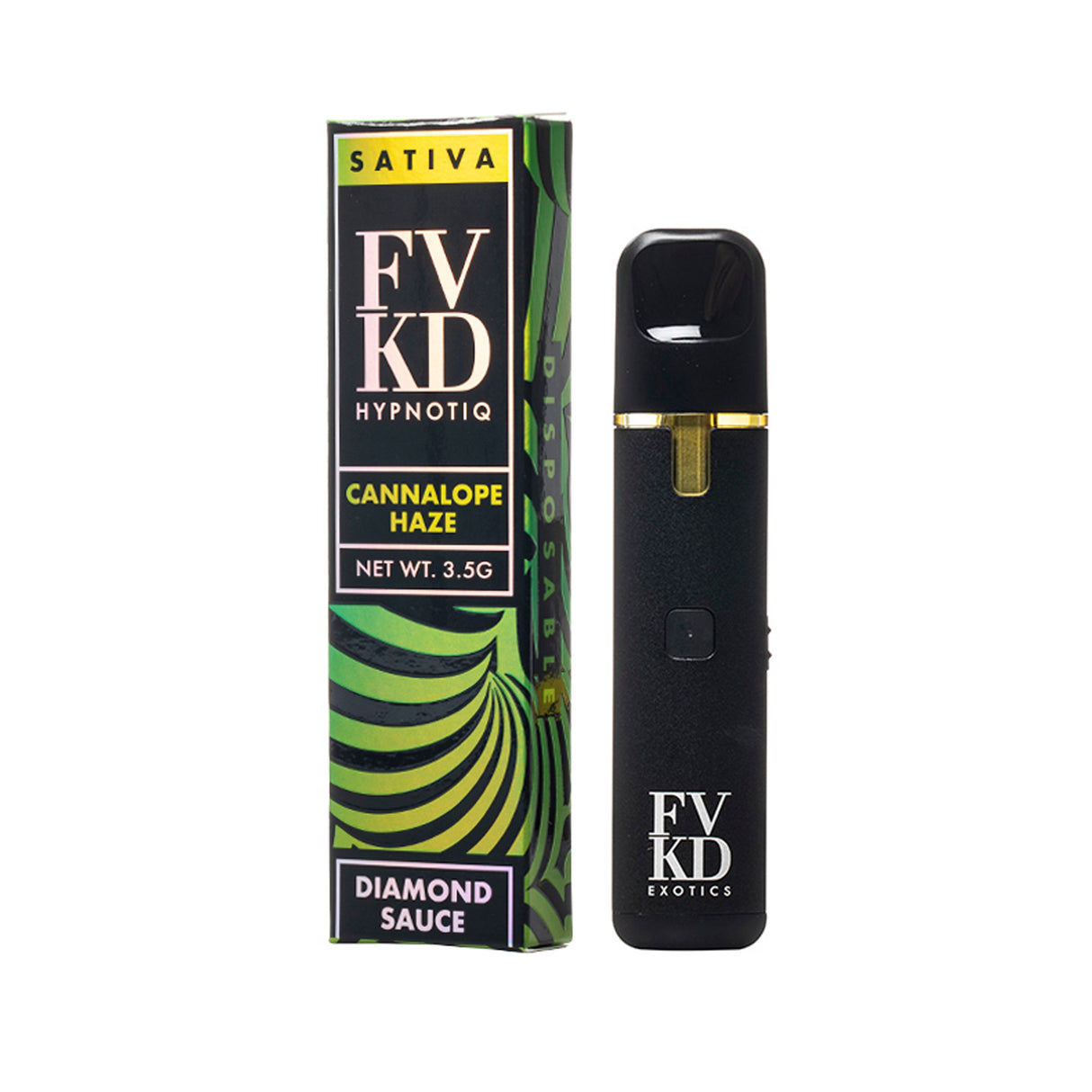 FVKD Hypnotiq Diamond Sauce 3.5g Disposable Device with ceramic coil, USB-C rechargeability, and whole plant hemp extract.