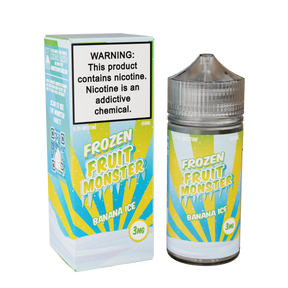 Frozen Fruit Monster Banana Ice 100mL e-liquid bottle featuring sweet banana and icy menthol fusion.