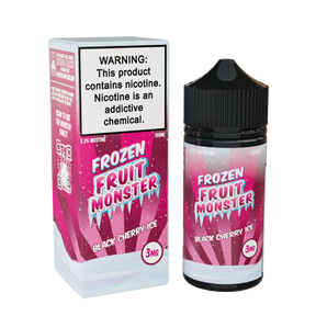 Frozen Fruit Monster Black Cherry Ice 100mL e-liquid bottle featuring sweet black cherries and icy menthol fusion.