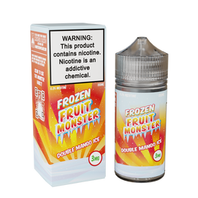 Frozen Fruit Monster Double Mango Ice 100mL e-liquid bottle featuring sweet mango and icy menthol fusion.