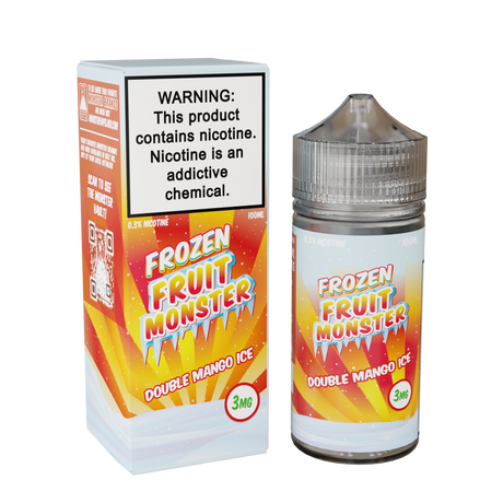 Frozen Fruit Monster Double Mango Ice 100mL e-liquid bottle featuring sweet mango and icy menthol fusion.