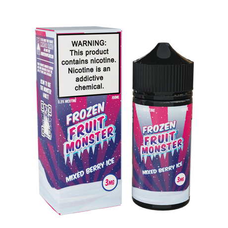 Frozen Fruit Monster Mixed Berry Ice 100mL e-liquid bottle featuring strawberries, blueberries, blackberries, and menthol fusion.