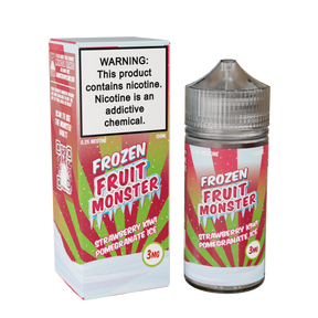 Frozen Fruit Monster Strawberry Kiwi Pomegranate Ice 100mL e-liquid bottle featuring strawberry, kiwi, pomegranate, and menthol fusion.