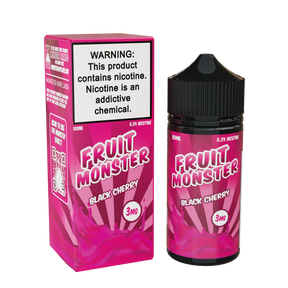 Fruit Monster Black Cherry E-Liquid featuring sweet black cherries in a 100mL unicorn bottle.