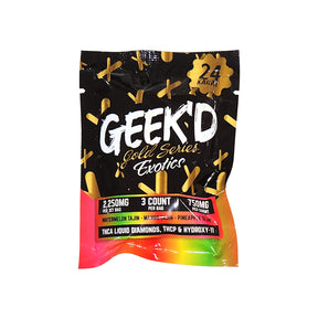 GEEK'D 24K Gold Series Gummies – 2,250MG Assorted Pack with Mango Tajin, Pineapple Tajin, and Watermelon Tajin Flavors.
