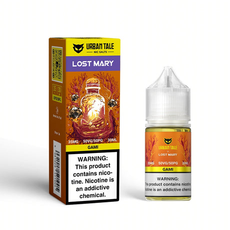 Urban Tale x Lost Mary Gami Nic Salts 30ML Bottle featuring sour gummy candy flavor with a tangy twist.