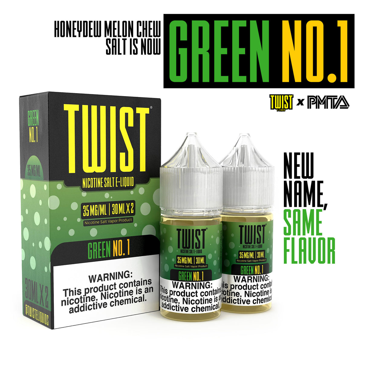 TWIST Nicotine Salt E-Liquid - Green No.1 - 60ML E-Liquid (Twin 30ML Pack)