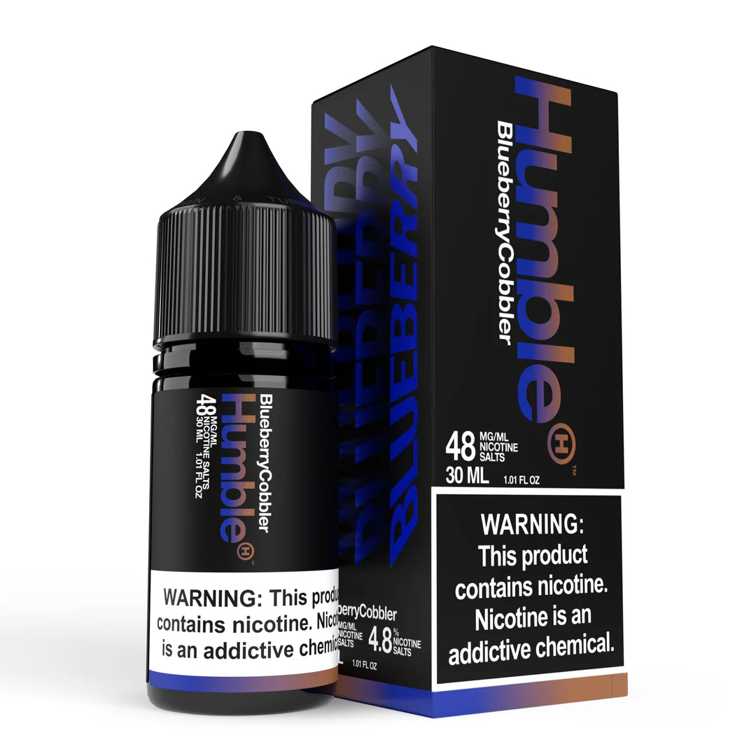 30mL Humble Juice Co Humble Crumble Blueberry Cobbler Nicotine Salt bottle with child-resistant cap.