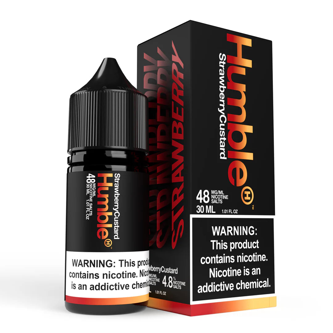 Humble Juice Co Smash Mouth Strawberry Custard Nicotine Salt 30mL E-Liquid with child-resistant cap.