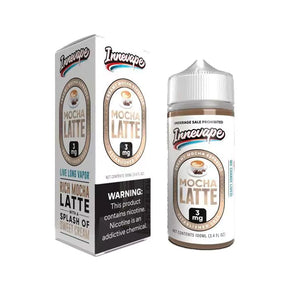 Product packaging for Innevape Mocha Latte e-liquid, featuring a 100ML bottle and a box with brand and product information.