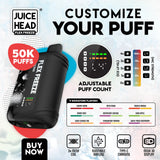 JUICE HEAD Flex Freeze 50K Disposable Device with Mega 3D display, triple mesh coils, and adjustable ice control