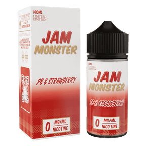 Jam Monster - PB & Strawberry – 100mL e-liquid with peanut butter and strawberry jam flavor for smooth, bold clouds.