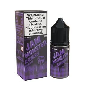 Jam Monster Salt – Blackberry – 30mL nicotine salt e-liquid featuring sweet and tart blackberry jam, buttery toast, and a smooth finish.
