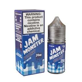 Jam Monster Salt – Blueberry – 30mL nicotine salt e-liquid featuring sweet blueberry jam, buttery toast, and a smooth finish.