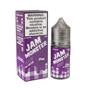 Jam Monster Salt – Grape – 30mL nicotine salt e-liquid featuring sweet grape jam, buttery toast, and a smooth finish.