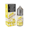 Jam Monster Salt – PB & Banana – 30mL nicotine salt e-liquid featuring creamy peanut butter and sweet banana jam for a smooth, rich vape.