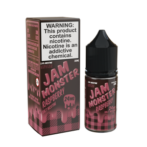 Jam Monster Salt – Raspberry – 30mL nicotine salt e-liquid featuring sweet and tart raspberry jam, buttery toast, and a smooth, rich finish.