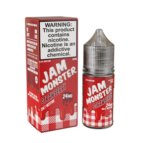 Jam Monster Salt – Strawberry – 30mL nicotine salt e-liquid featuring sweet strawberry jam, buttery toast, and a smooth, rich finish.