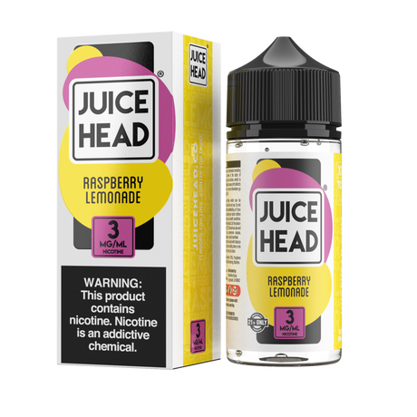 Juice Head Raspberry Lemonade 100mL e-liquid bottle showcasing a sweet and tangy raspberry lemonade flavor combination.