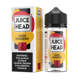 Juice Head Mango Strawberry 100mL e-liquid bottle featuring a tropical blend of mango and strawberry flavors.