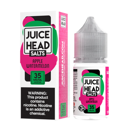 Juice Head Salts Apple Watermelon E-Liquid featuring crisp apple and juicy watermelon in a 30mL unicorn bottle.