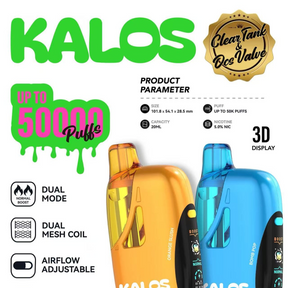 Kalos 50K Puff Disposable Device with 3D curved display and dual mesh coils – 20mL high-capacity pre-filled portable device