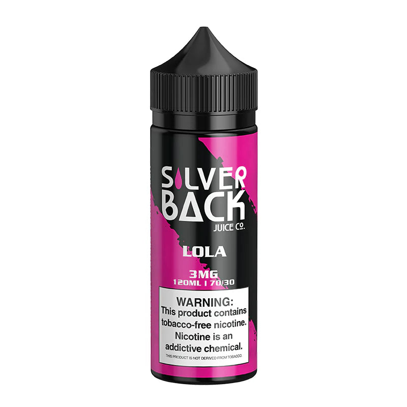 LOLA by Silverback Juice Co – 120mL tropical e-liquid featuring strawberries, banana, and dragon fruit.