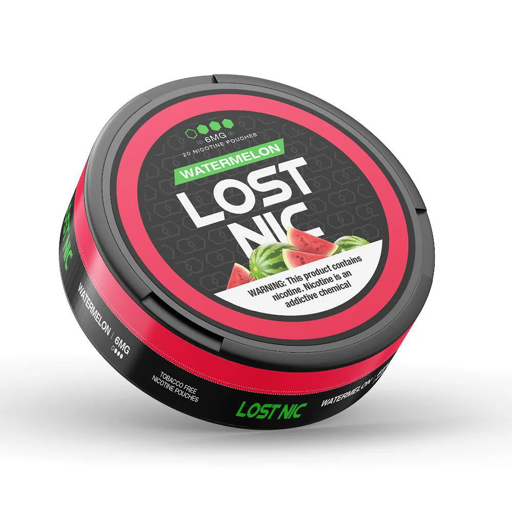 LOST NIC Nicotine Pouches - Watermelon flavor, 20-count pack for smoke-free satisfaction.