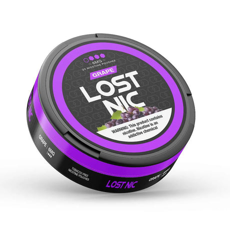 LOST NIC Grape Nicotine Pouches 20-count featuring bold grape flavor for a smoke-free, spit-free nicotine experience.