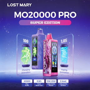 Lost Mary MO20K Pro Super Edition – 20,000 puff device with HD animation display.