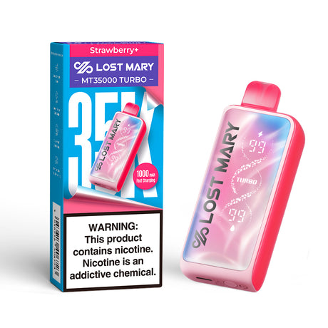 Lost Mary MT35K MT35000 Disposable in Strawberry+ flavor – fresh and juicy strawberry profile with consistent flavor delivery and 35,000 puffs.