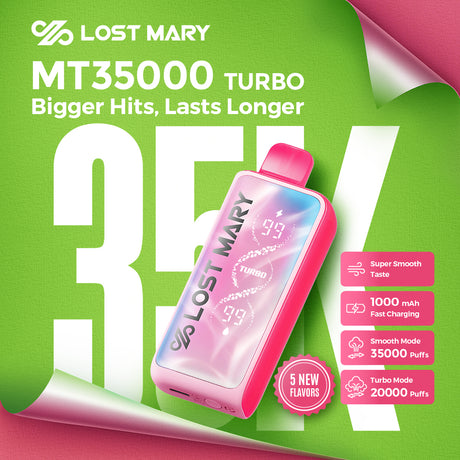 Lost Mary MT35K Turbo Disposable Device with 35,000 puffs, 18mL e-liquid, and blend-in display