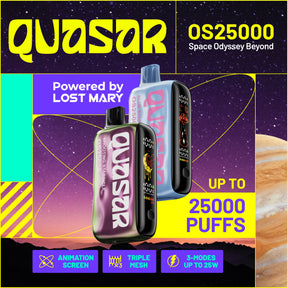 Lost Mary Quasar OS25000 Disposable with 25,000 puffs and adjustable settings.